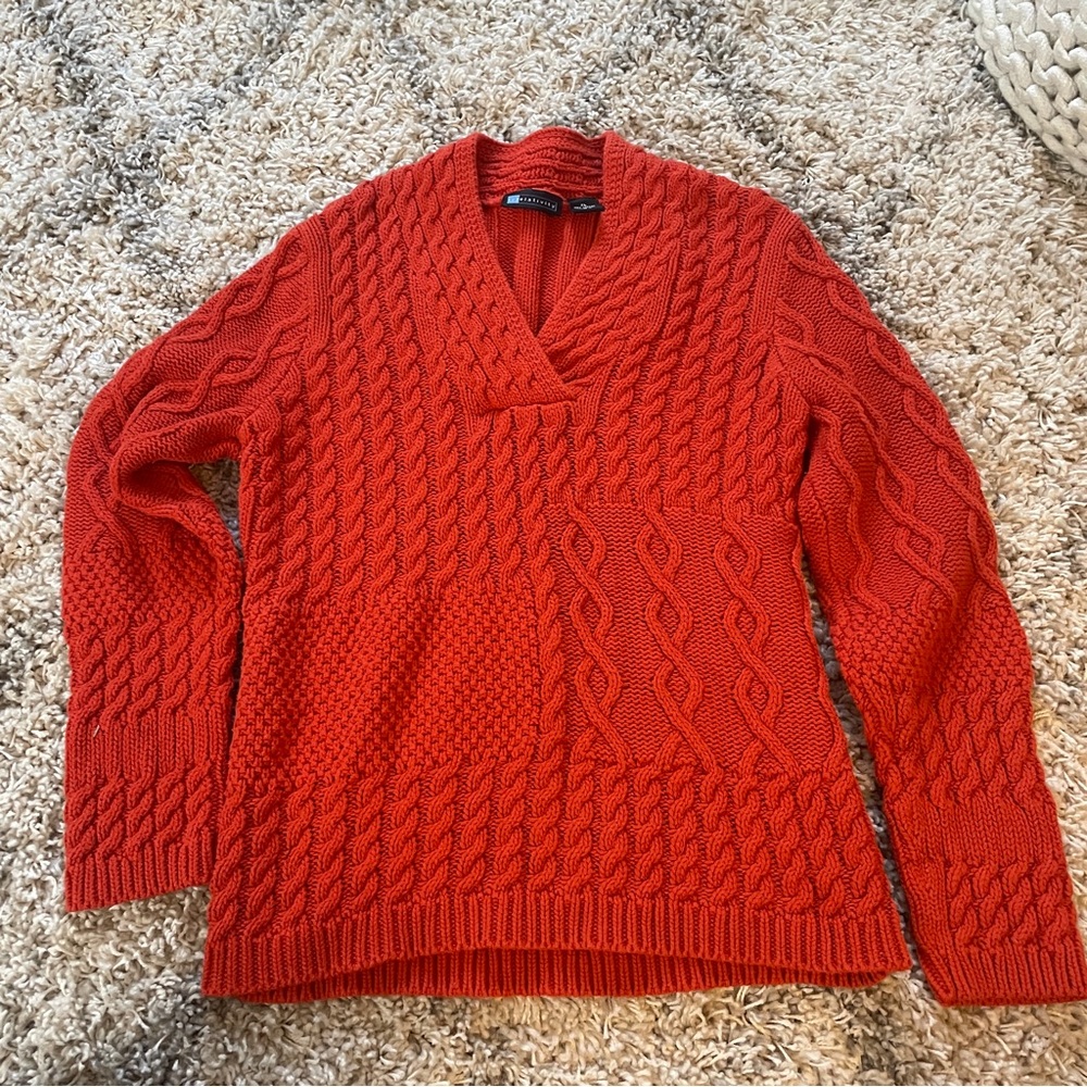 Relativity Women's V-Neck Cable Knit Sweater in Red